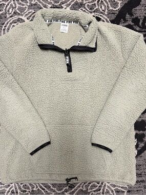 PINK Victoria's Secret Sage Green Sherpa Quarter-Zip Pullover
